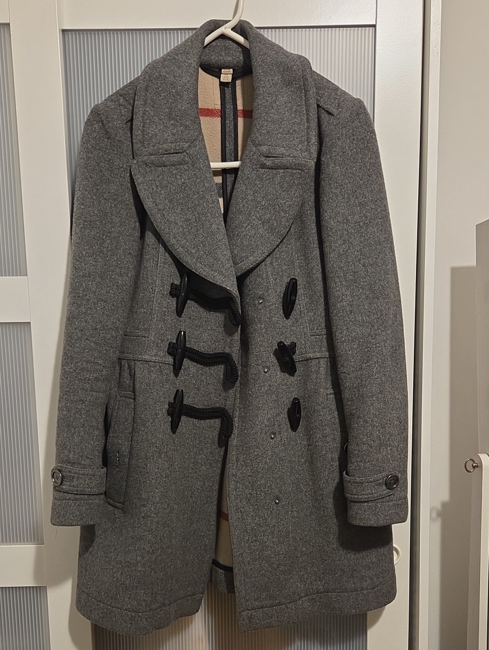 Burberry Gray Wool Toggle Peacoat with Shawl Collar